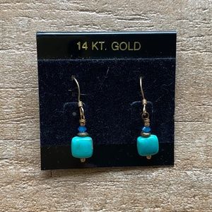 Fish Hook 14KGF Gold and Turquoise Earrings